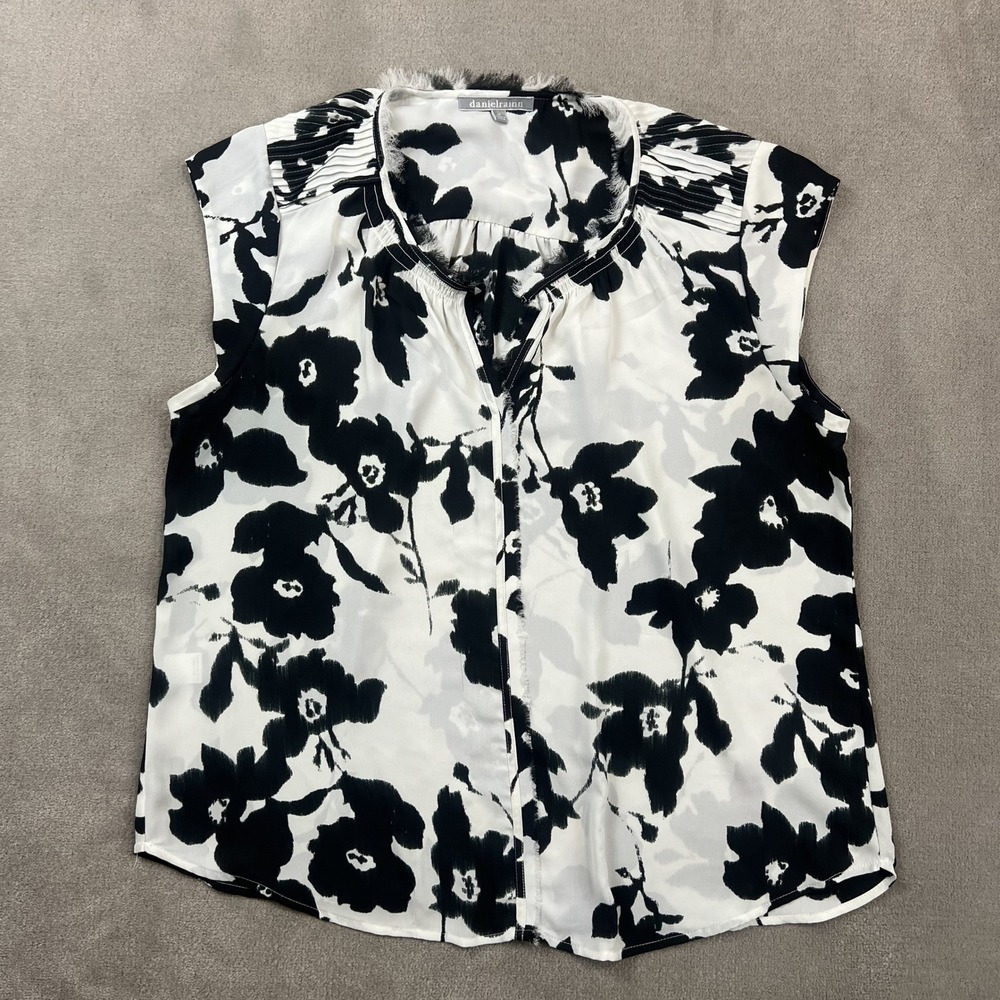 Daniel Rainn XL Women Black White Floral Pleated Sleeveless Blouse D14873PR1